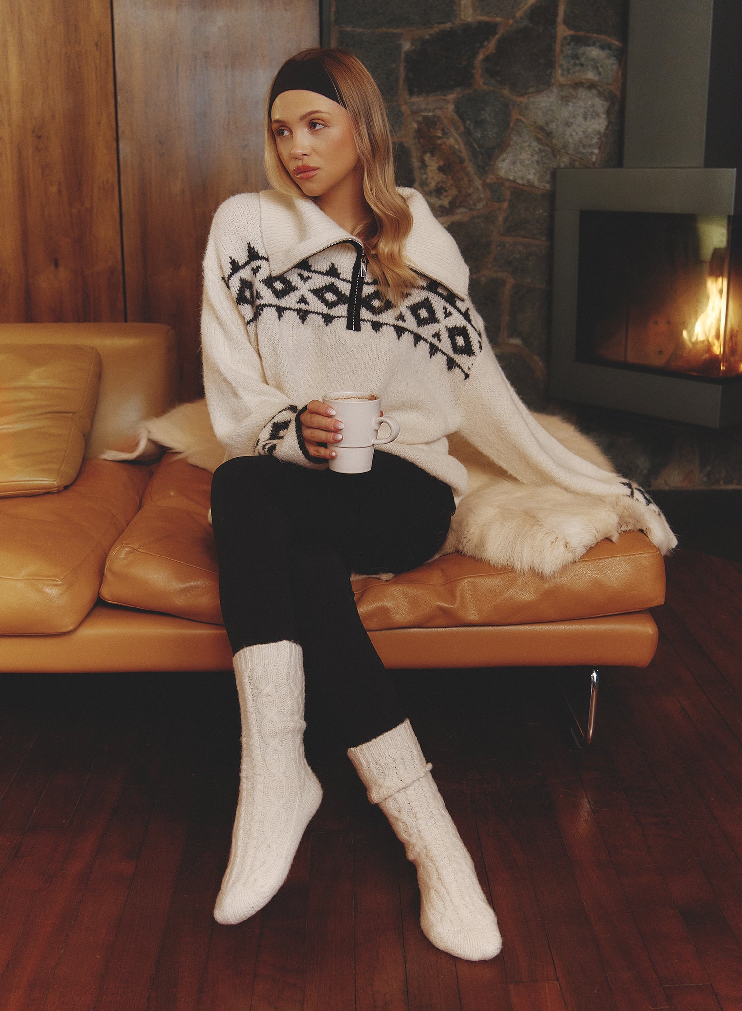 Cream Fairisle Knitted Half Zip Jumper